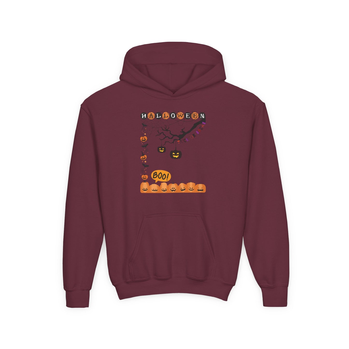 Kids Pumpkin Smile Squad Heavy Blend Cozy Hoodie