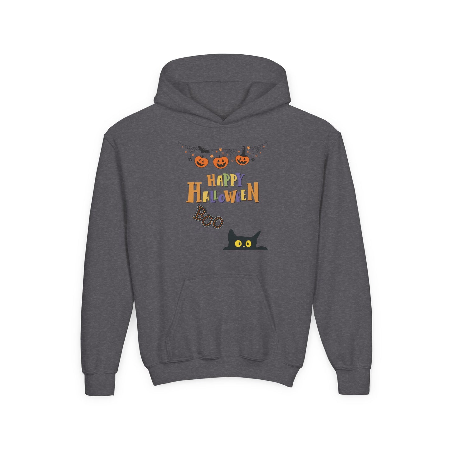 Kids Black Cat & Pumpkin Patch Heavy Blend Cozy Hoodie
