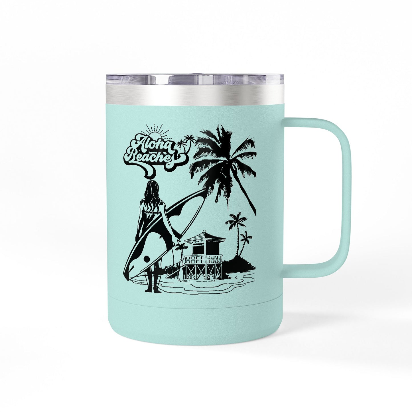 Surfing Girl Mug Tumbler, 15oz