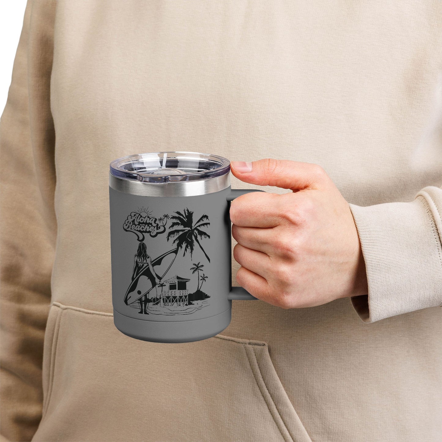 Surfing Girl Mug Tumbler, 15oz