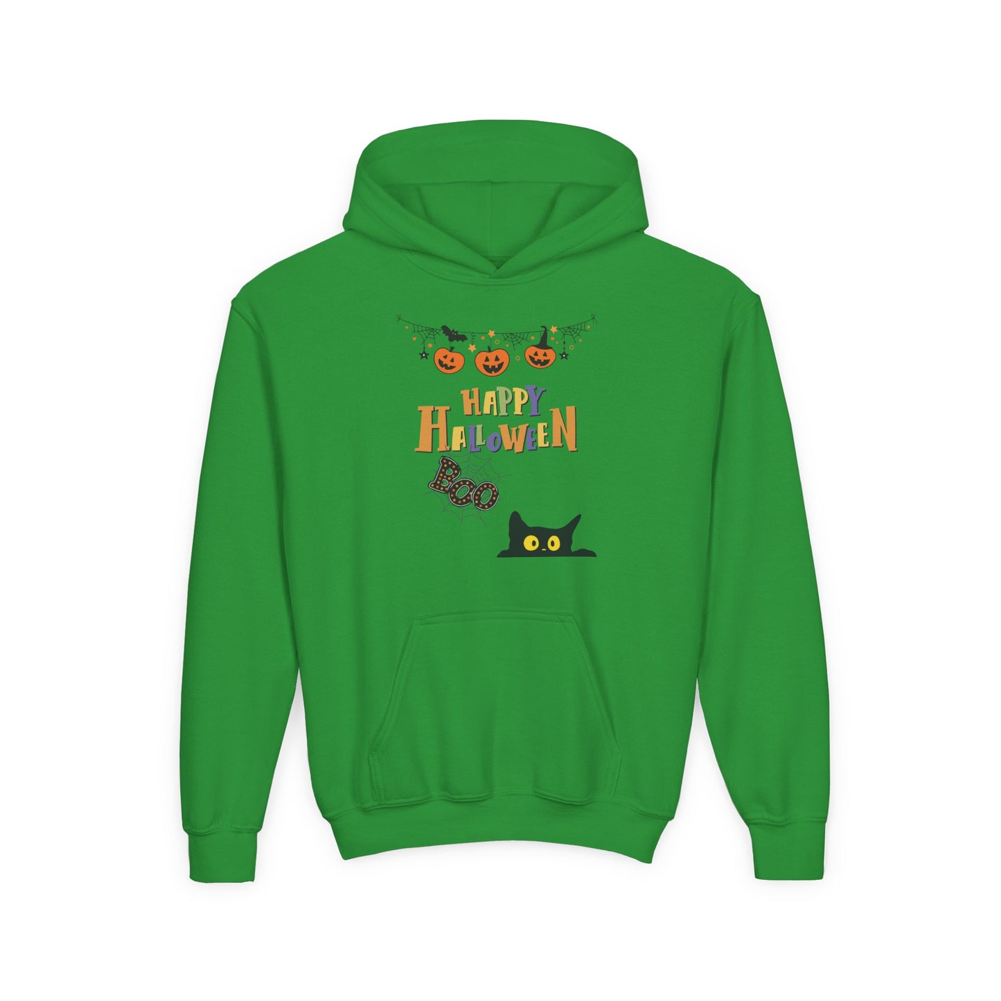 Kids Black Cat & Pumpkin Patch Heavy Blend Cozy Hoodie