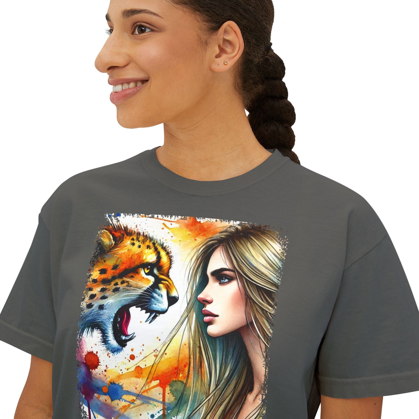 PERSONALIZE She Runs with No Fear - Oversized Boxy Fit Graphic T-shirt