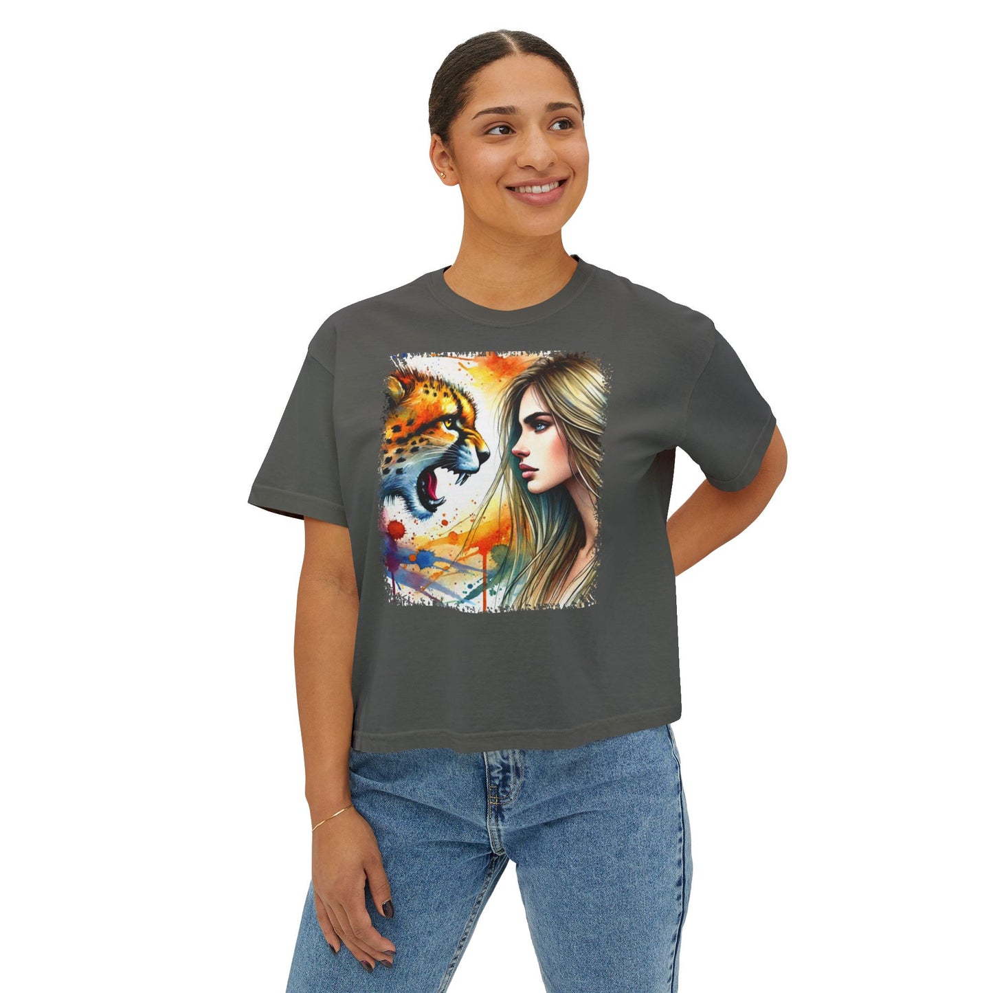 PERSONALIZE She Runs with No Fear - Oversized Boxy Fit Graphic T-shirt