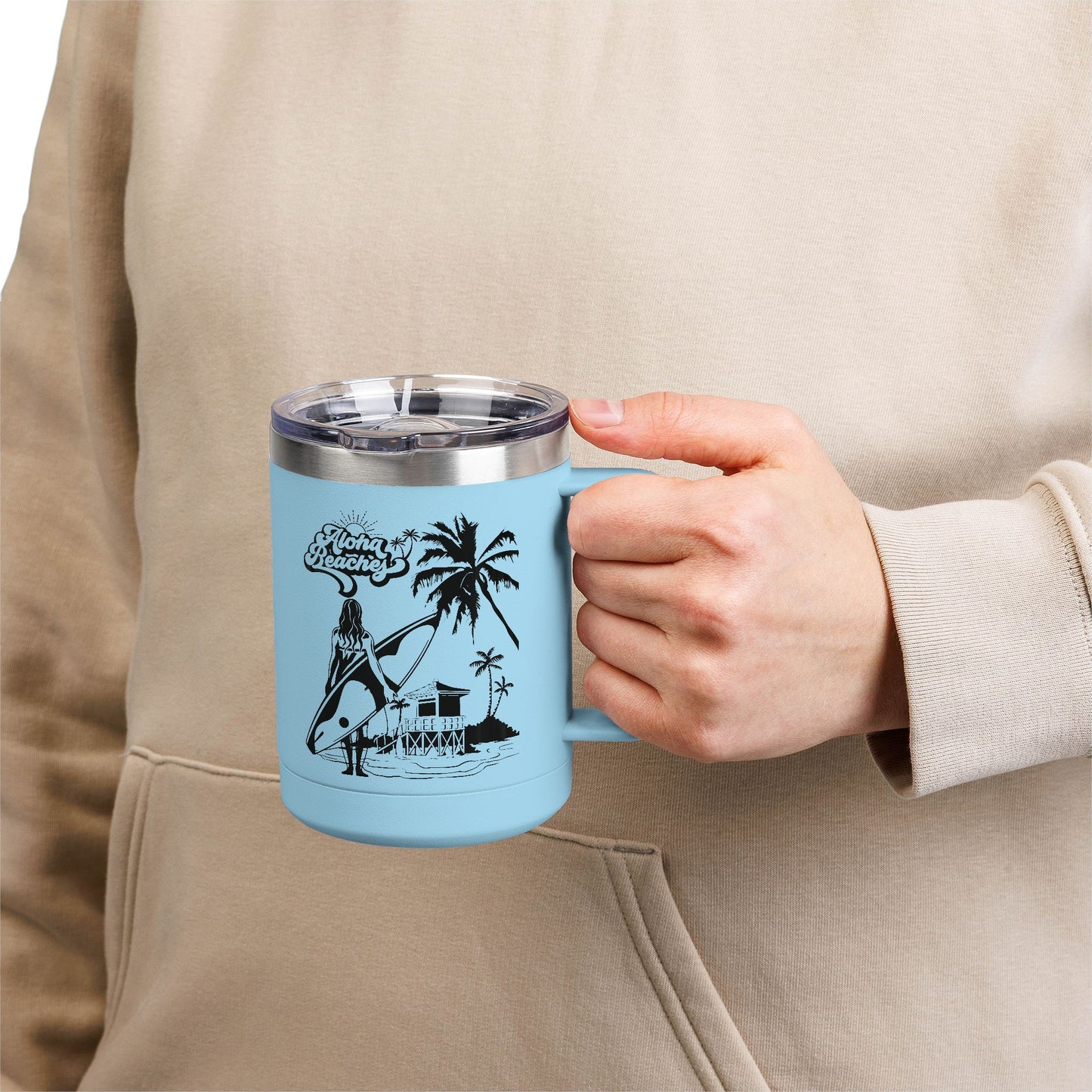 Surfing Girl Mug Tumbler, 15oz