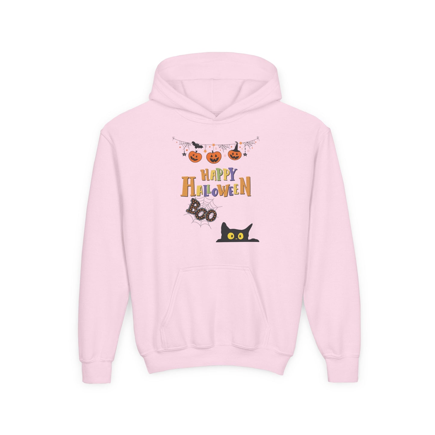 Kids Black Cat & Pumpkin Patch Heavy Blend Cozy Hoodie