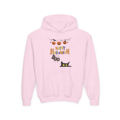 Kids Black Cat & Pumpkin Patch Heavy Blend Cozy Hoodie