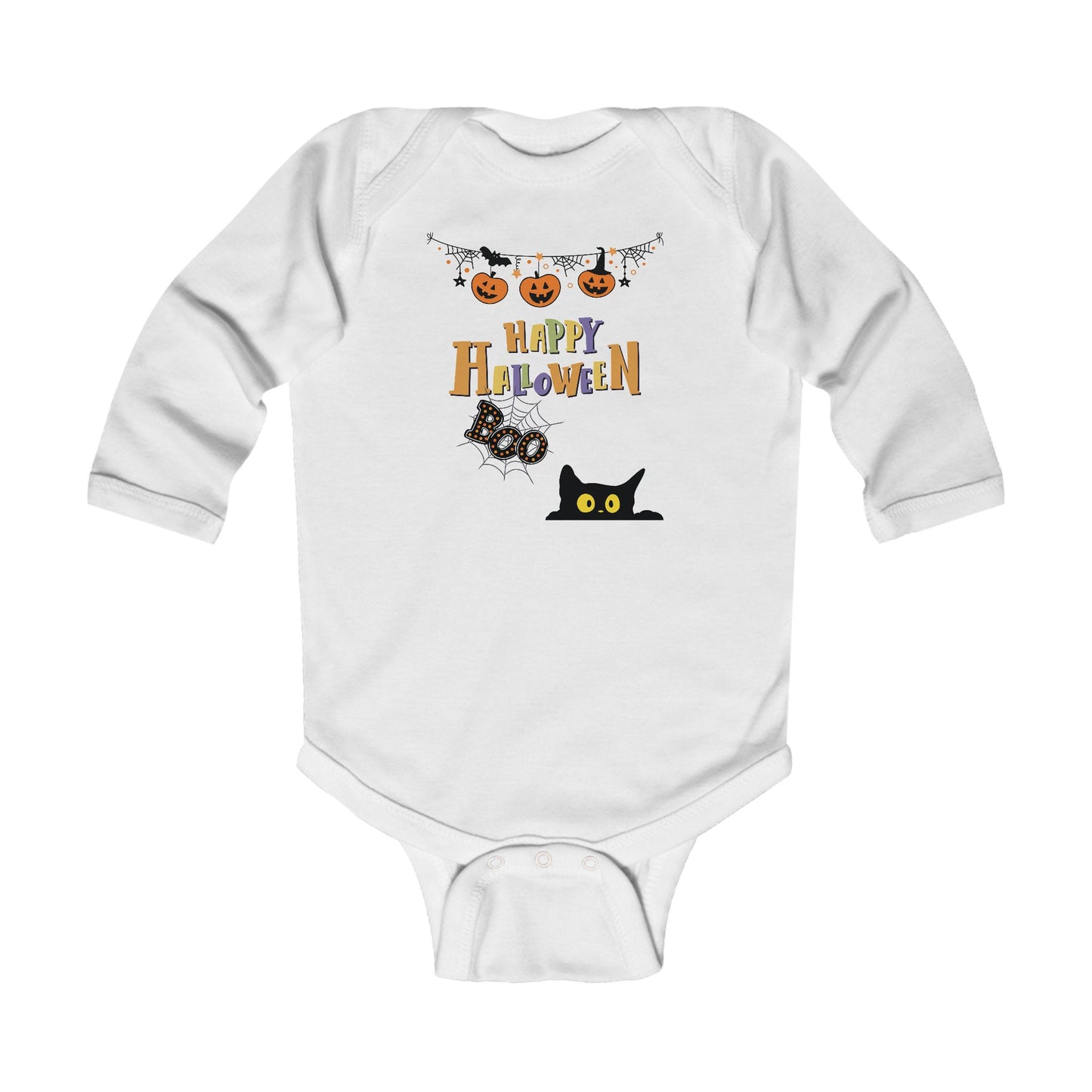 Baby Black Cat & Pumpkin Patch  Long Sleeve Bodysuit