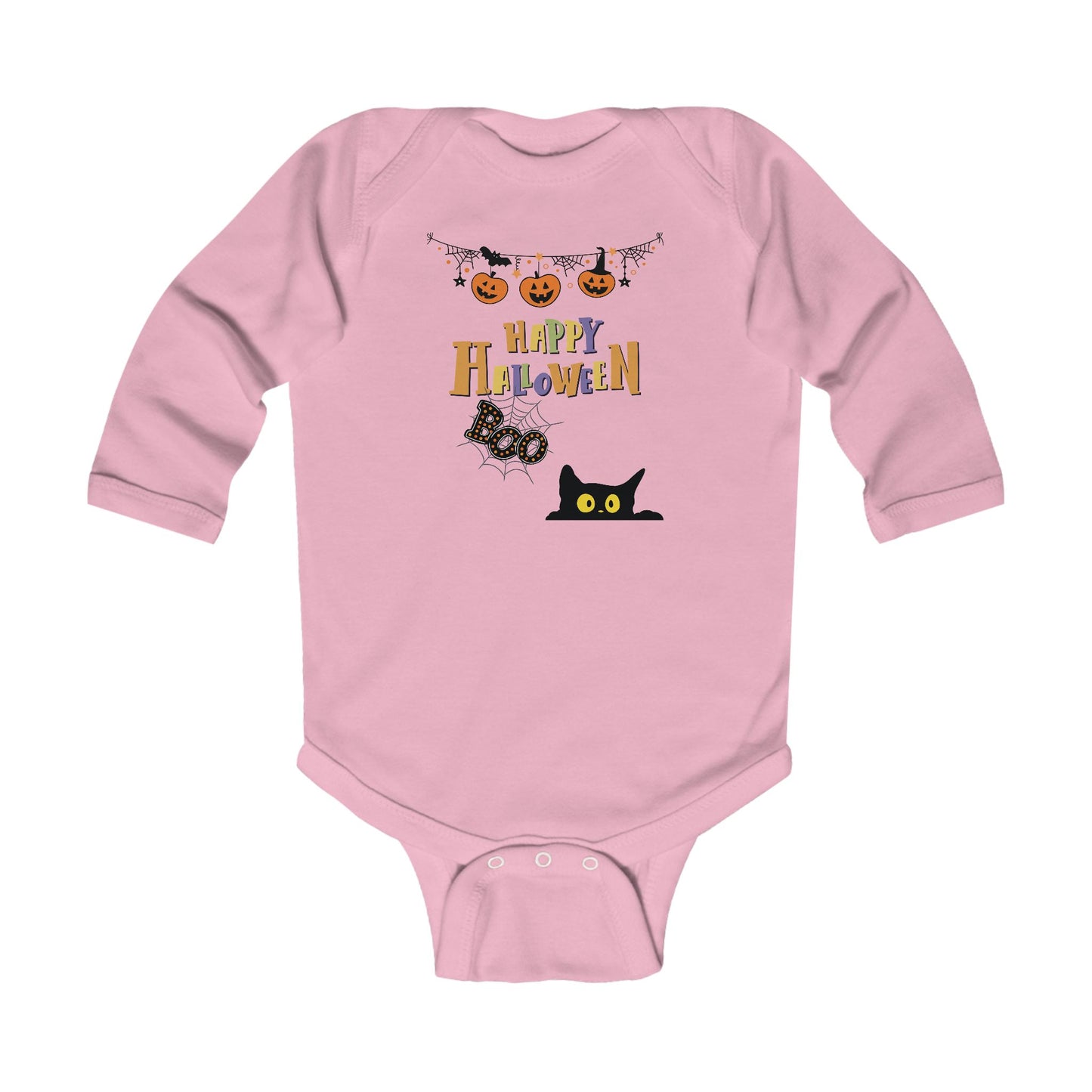 Baby Black Cat & Pumpkin Patch  Long Sleeve Bodysuit