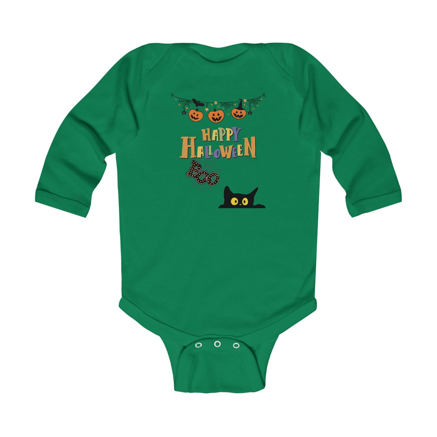 Baby Black Cat & Pumpkin Patch  Long Sleeve Bodysuit