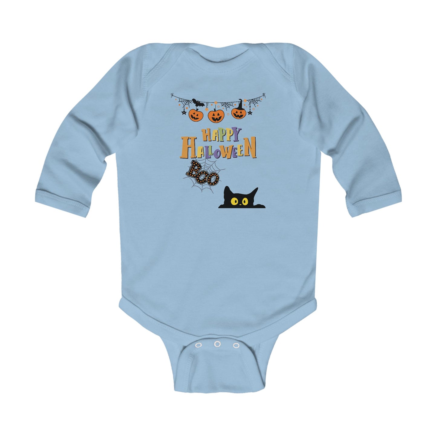 Baby Black Cat & Pumpkin Patch  Long Sleeve Bodysuit