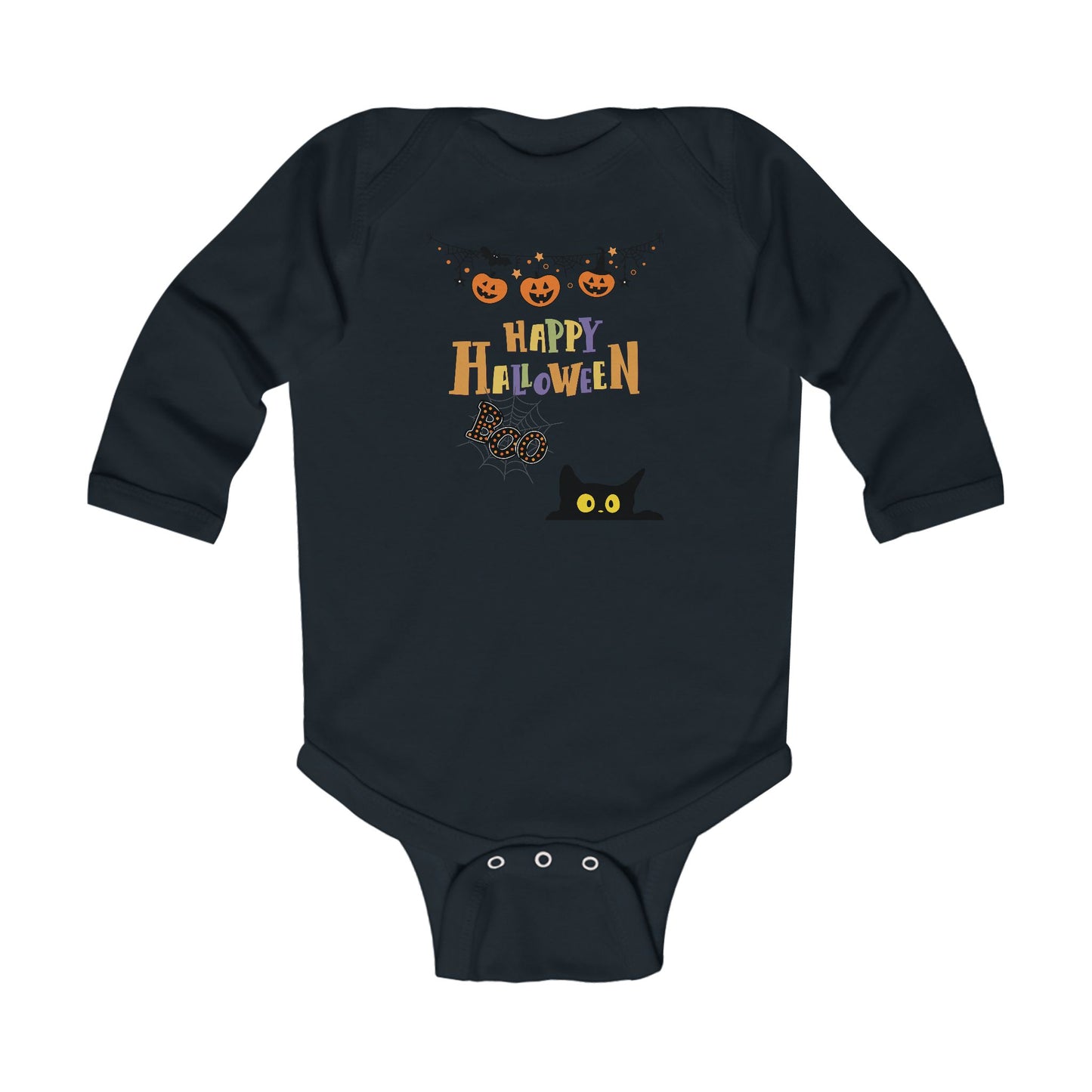 Baby Black Cat & Pumpkin Patch  Long Sleeve Bodysuit