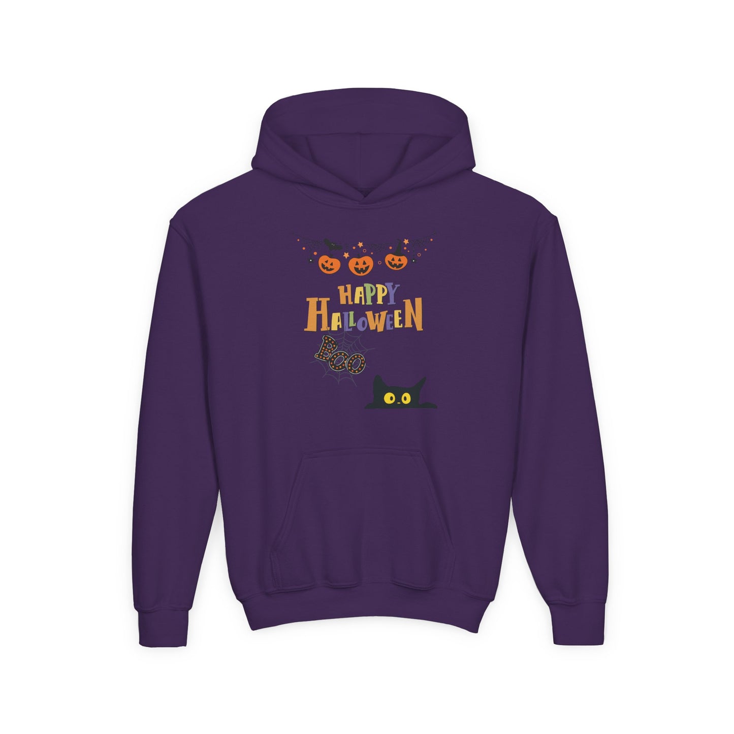 Kids Black Cat & Pumpkin Patch Heavy Blend Cozy Hoodie