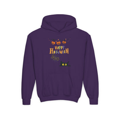 Kids Black Cat & Pumpkin Patch Heavy Blend Cozy Hoodie