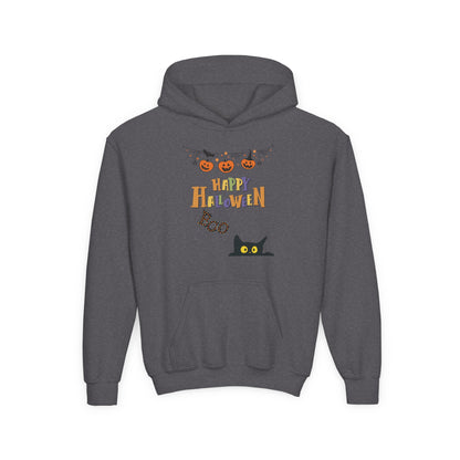 Kids Black Cat & Pumpkin Patch Heavy Blend Cozy Hoodie