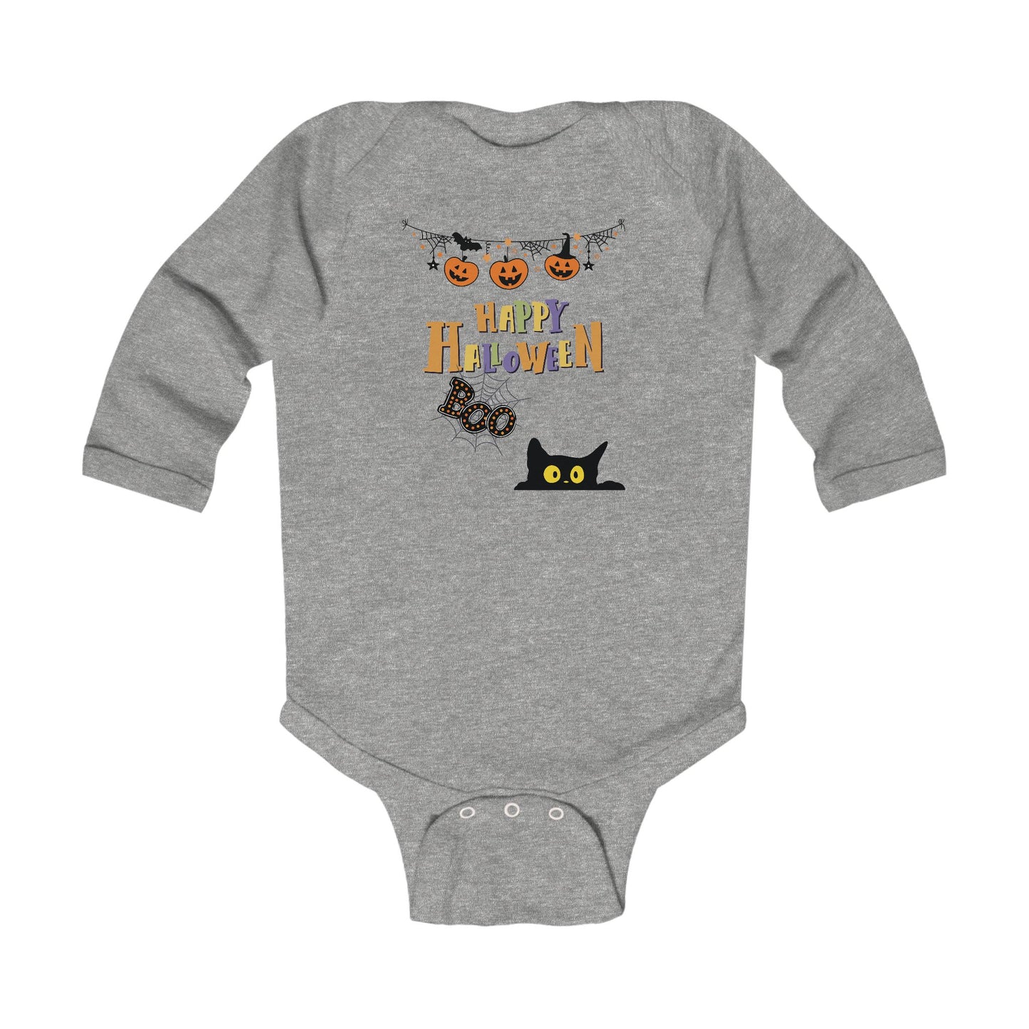 Baby Black Cat & Pumpkin Patch  Long Sleeve Bodysuit