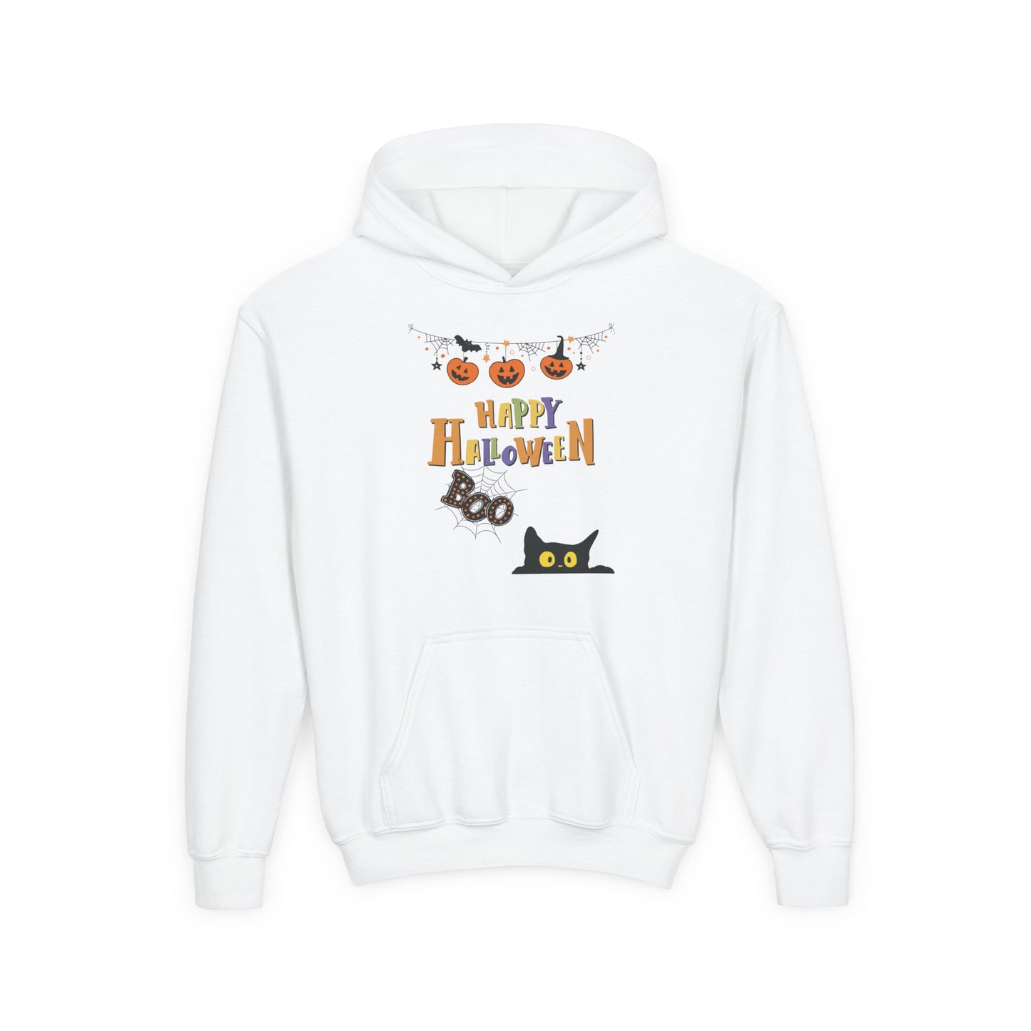 Kids Black Cat & Pumpkin Patch Heavy Blend Cozy Hoodie