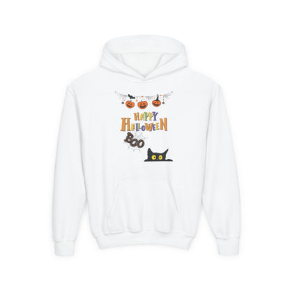 Kids Black Cat & Pumpkin Patch Heavy Blend Cozy Hoodie