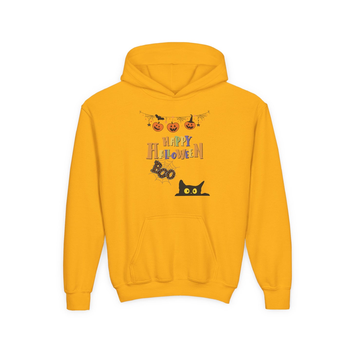 Kids Black Cat & Pumpkin Patch Heavy Blend Cozy Hoodie