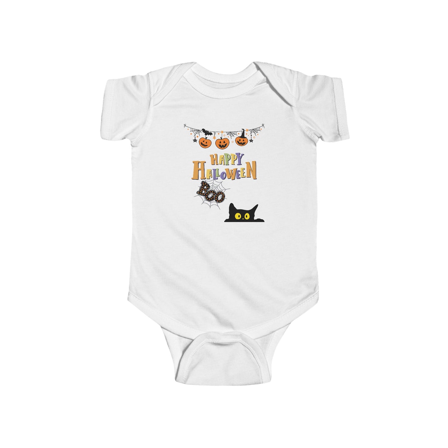 Baby Black Cat & Pumpkin Patch Short Sleeve Bodysuit