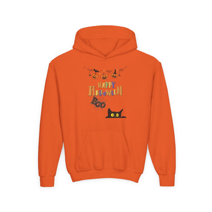 Kids Black Cat & Pumpkin Patch Heavy Blend Cozy Hoodie
