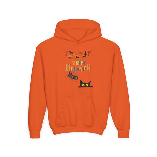 Kids Black Cat & Pumpkin Patch Heavy Blend Cozy Hoodie