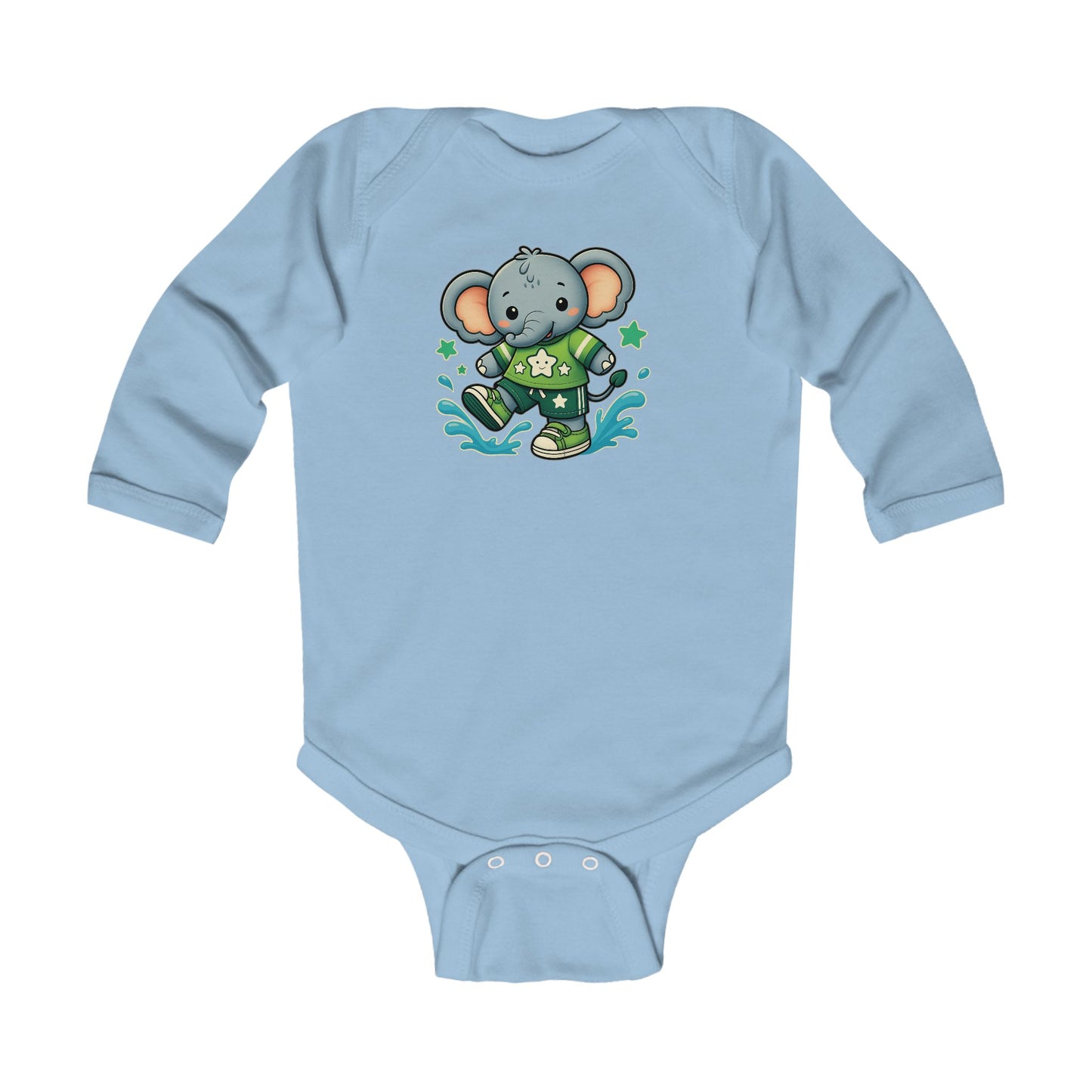 Baby Splash & Dash Elephants Long Sleeve Bodysuit