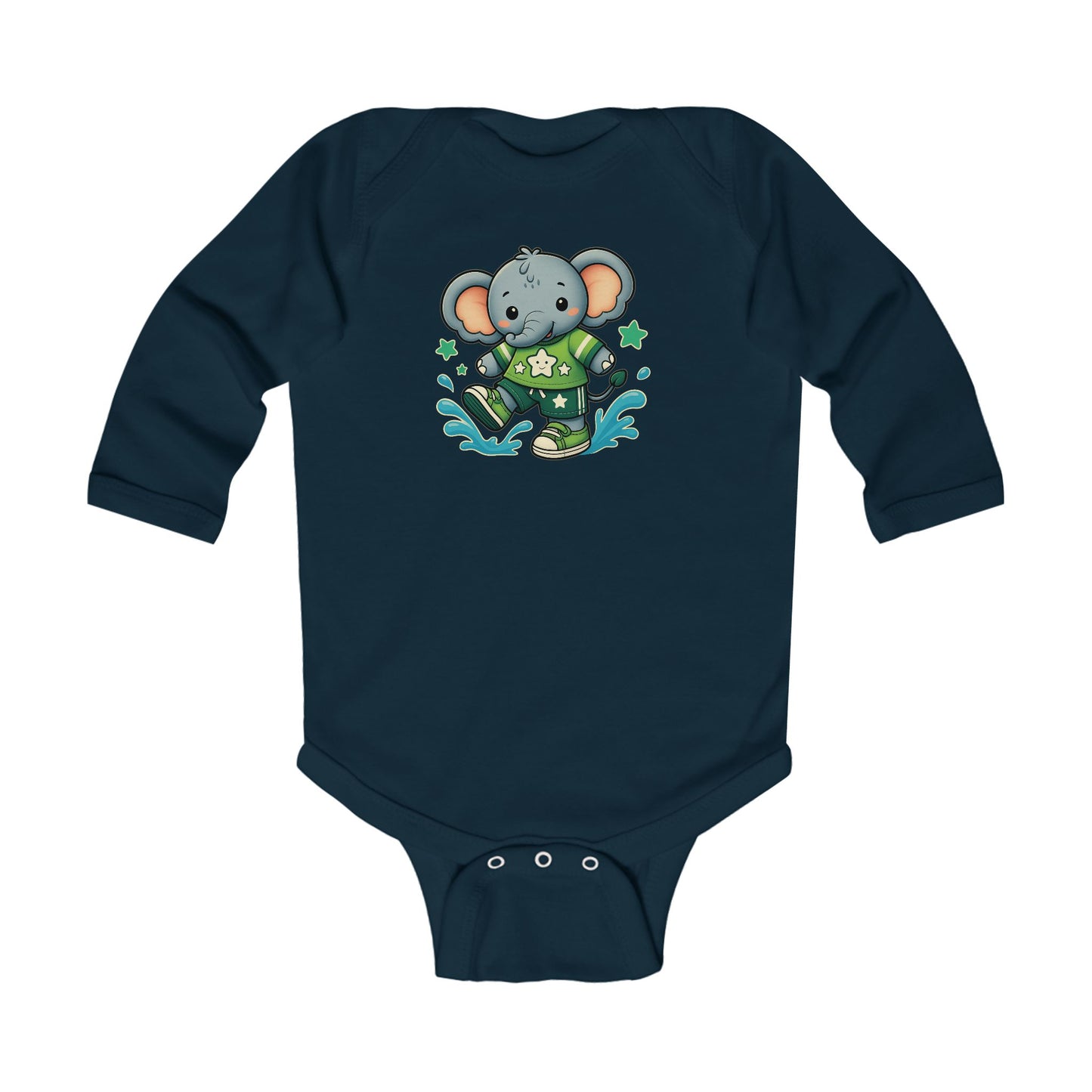 Baby Splash & Dash Elephants Long Sleeve Bodysuit