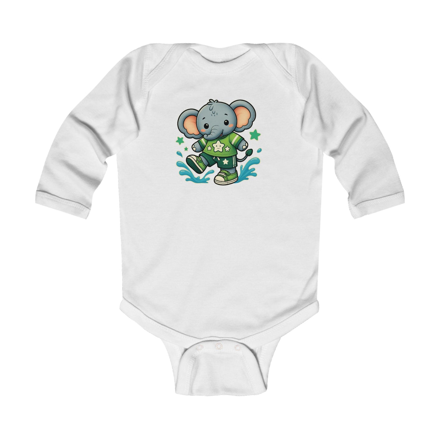 Baby Splash & Dash Elephants Long Sleeve Bodysuit