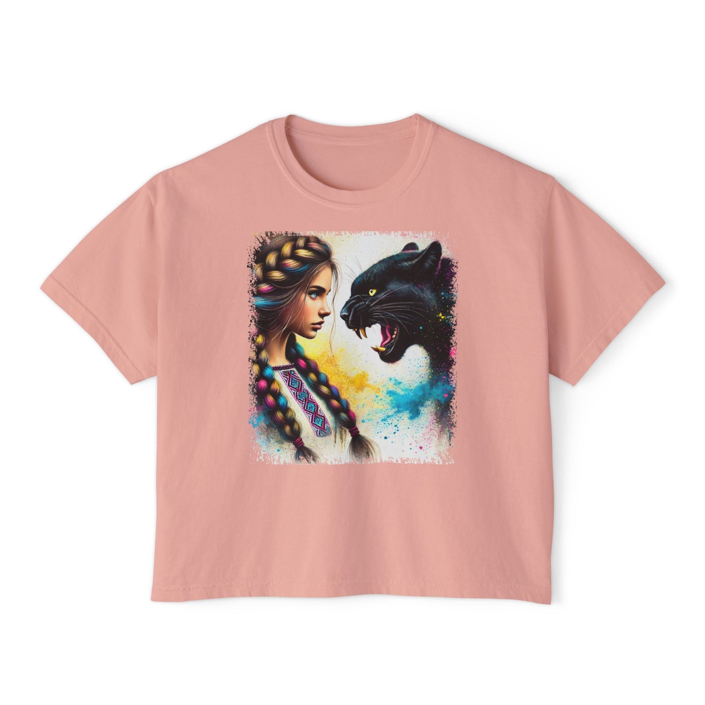 PERSONALIZE Ukrainian Soul, Panther Heart - Oversized Boxy Fit Graphic T-shirt