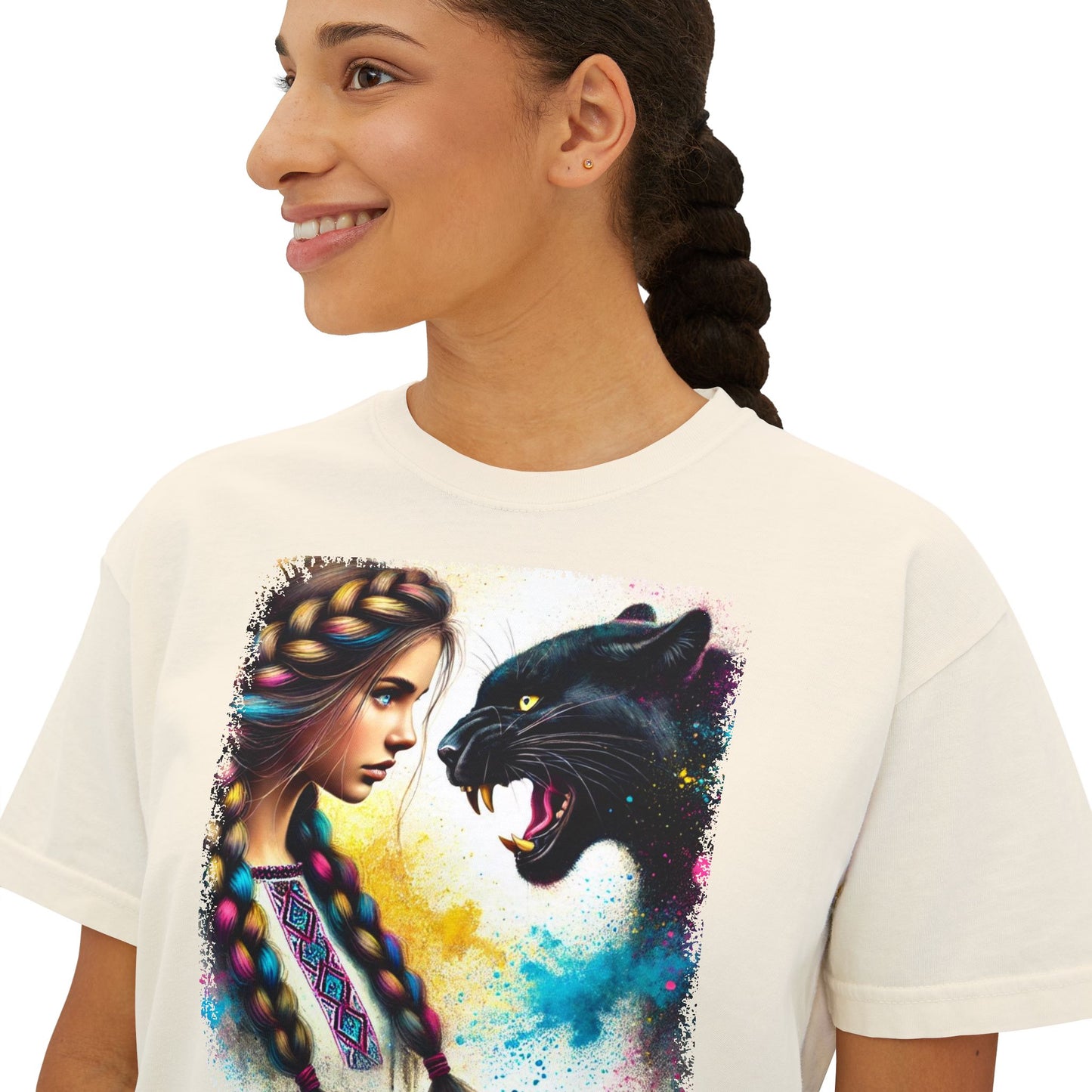 PERSONALIZE Ukrainian Soul, Panther Heart - Oversized Boxy Fit Graphic T-shirt