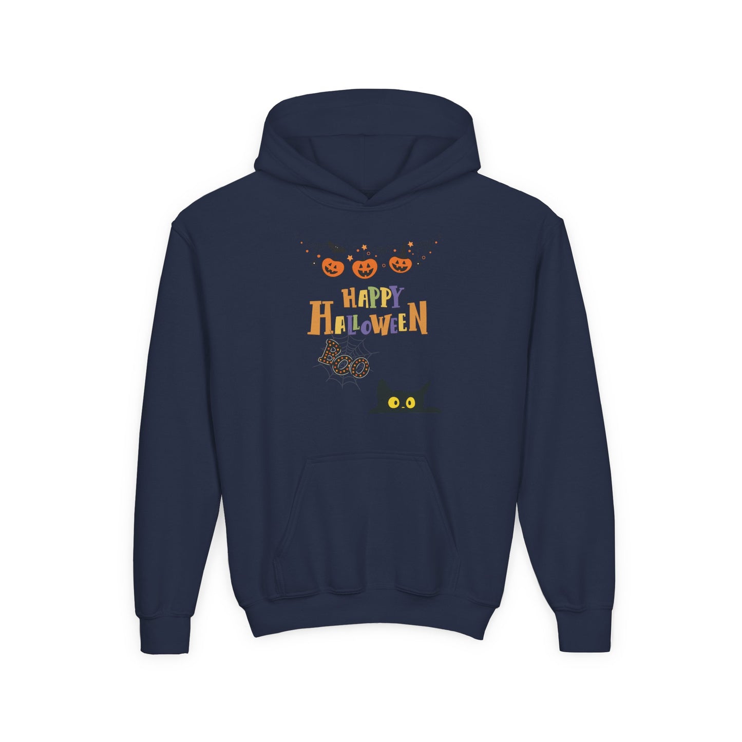 Kids Black Cat & Pumpkin Patch Heavy Blend Cozy Hoodie