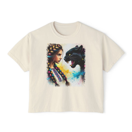 PERSONALIZE Ukrainian Soul, Panther Heart - Oversized Boxy Fit Graphic T-shirt