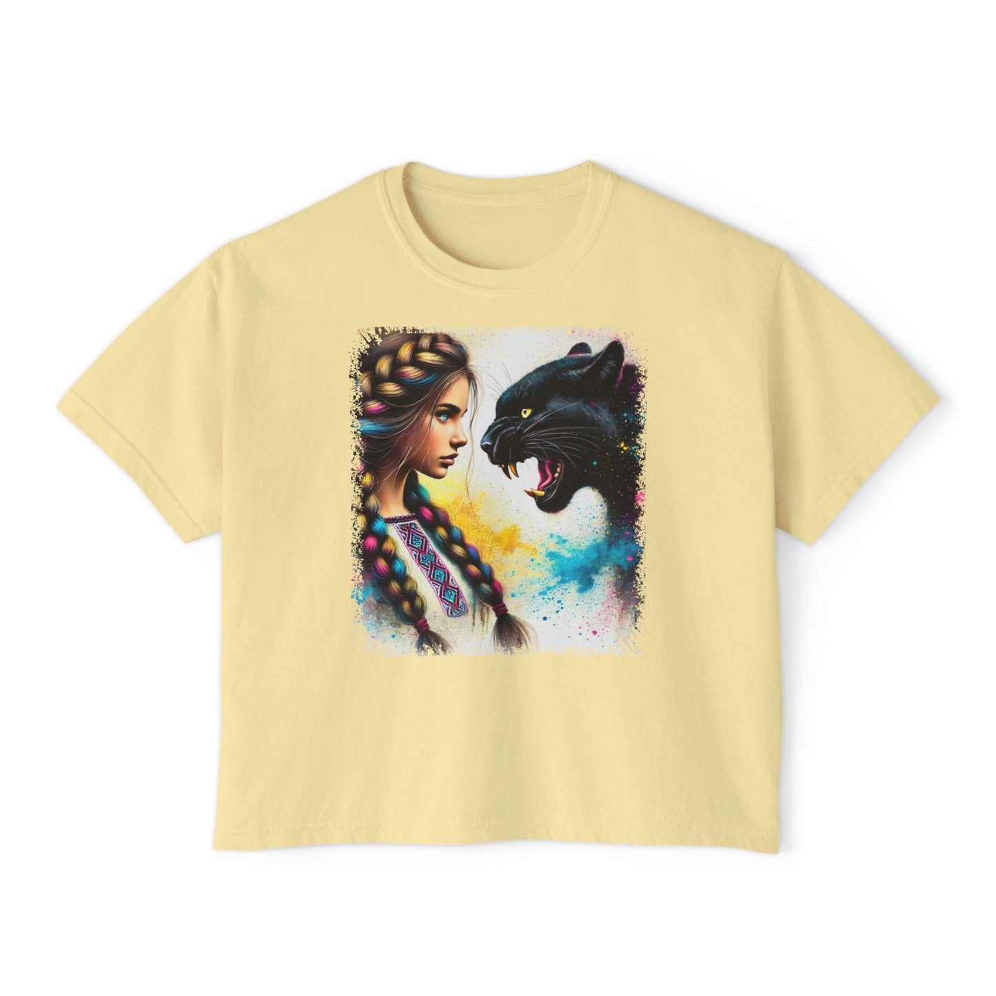 PERSONALIZE Ukrainian Soul, Panther Heart - Oversized Boxy Fit Graphic T-shirt