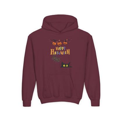 Kids Black Cat & Pumpkin Patch Heavy Blend Cozy Hoodie
