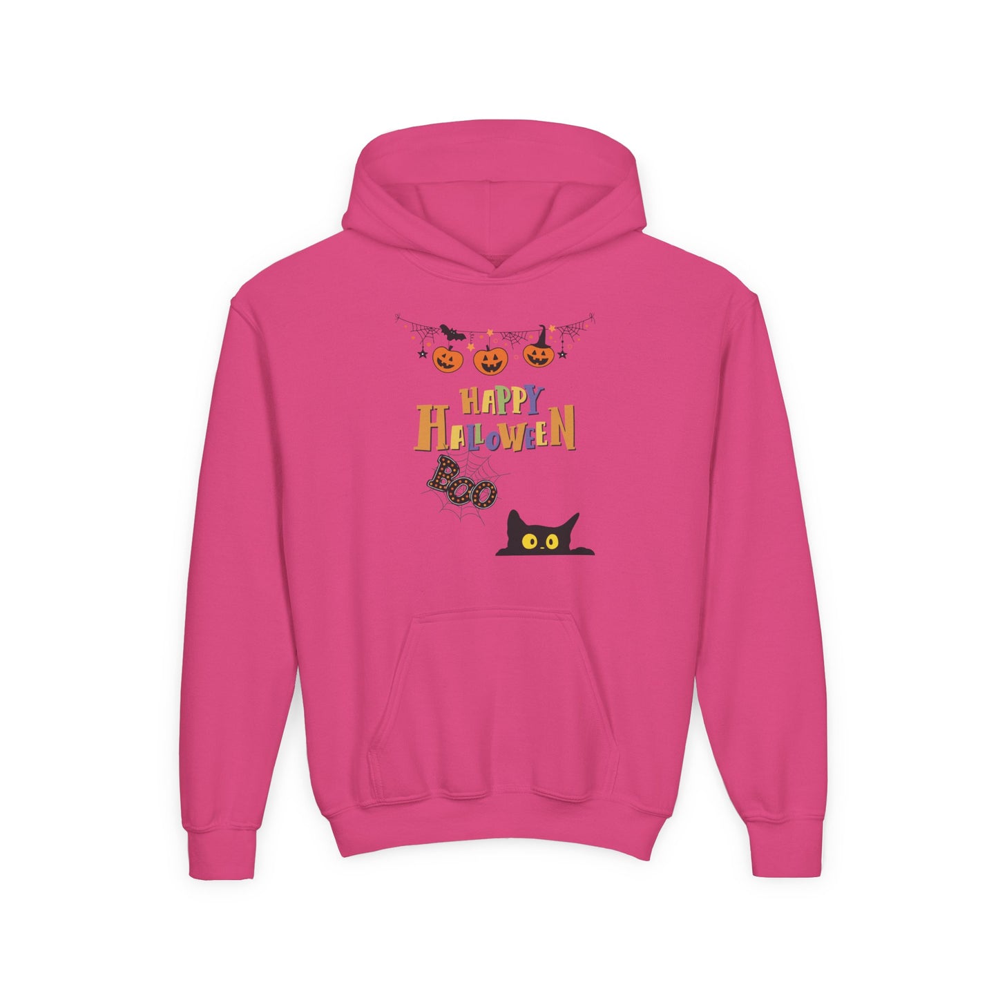 Kids Black Cat & Pumpkin Patch Heavy Blend Cozy Hoodie