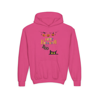 Kids Black Cat & Pumpkin Patch Heavy Blend Cozy Hoodie
