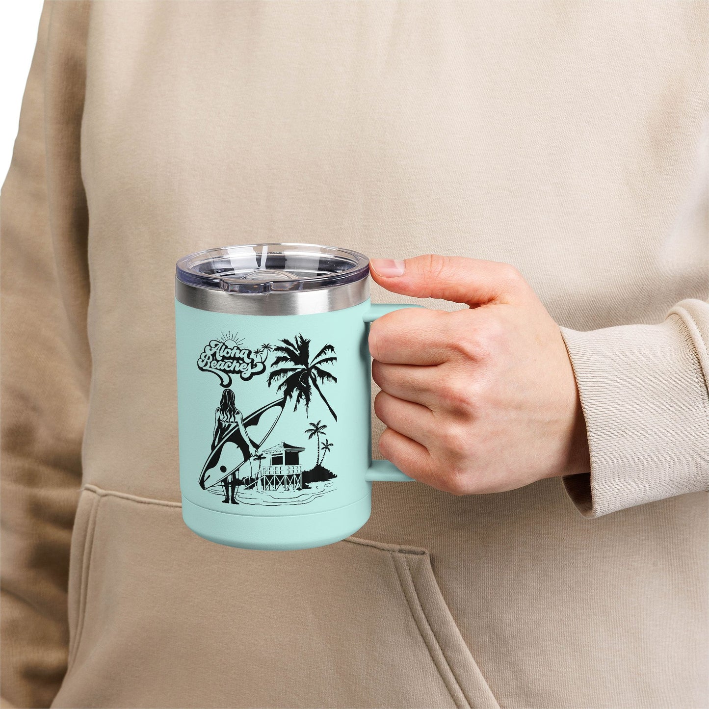 Surfing  Girl Mug Tumbler, 15oz