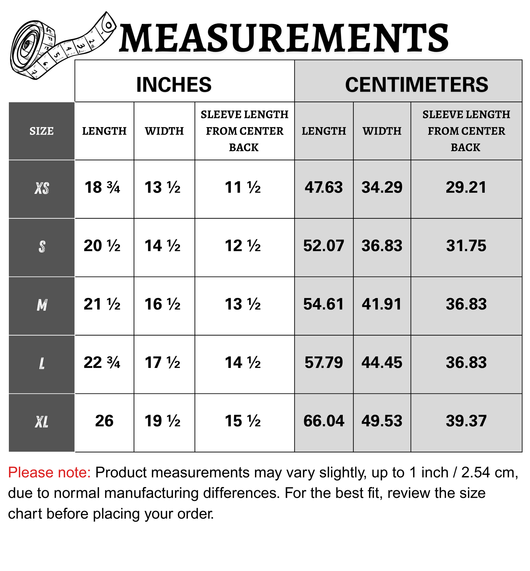 Size chart