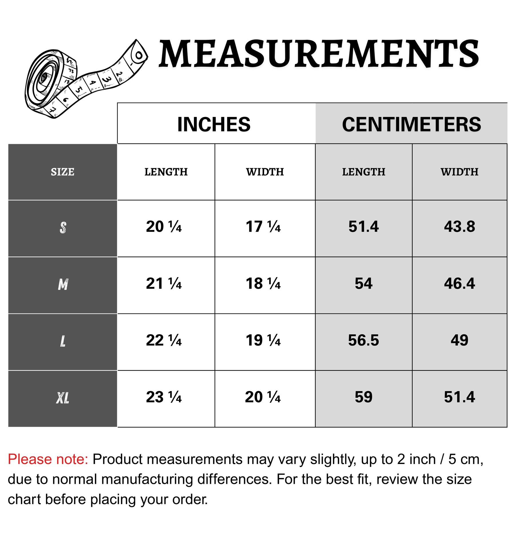 Size chart