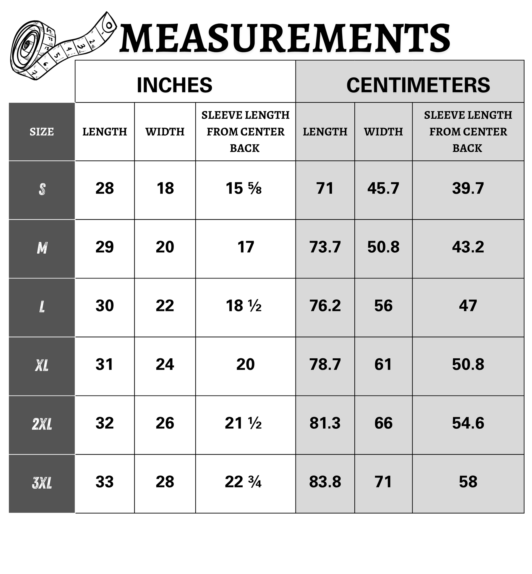 Size chart
