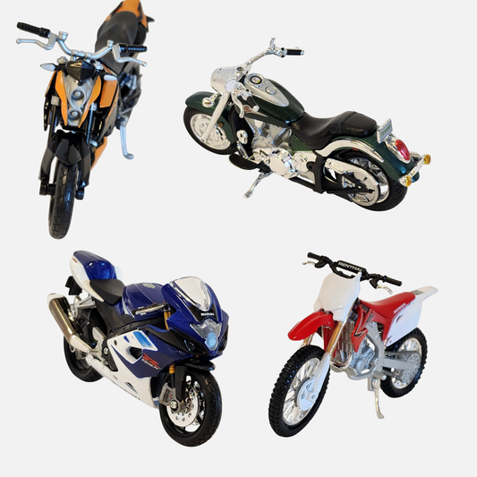 Maisto Motorcycles: Suzuki GSXR 600, Honda CRF450R, KTM 390 Duke, Kawasaki Vulcan 2000 1:18 Scale Dei-cast pack of 4