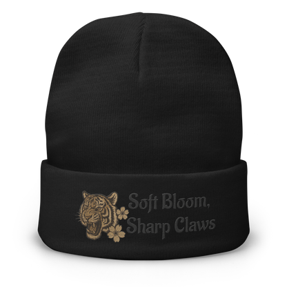 Women’s Knit Beanie – Soft Bloom with Sharp Claws Embroidery