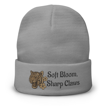 Women’s Knit Beanie – Soft Bloom with Sharp Claws Embroidery