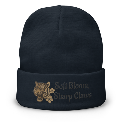 Women’s Knit Beanie – Soft Bloom with Sharp Claws Embroidery