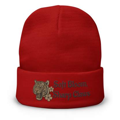 Women’s Knit Beanie – Soft Bloom with Sharp Claws Embroidery